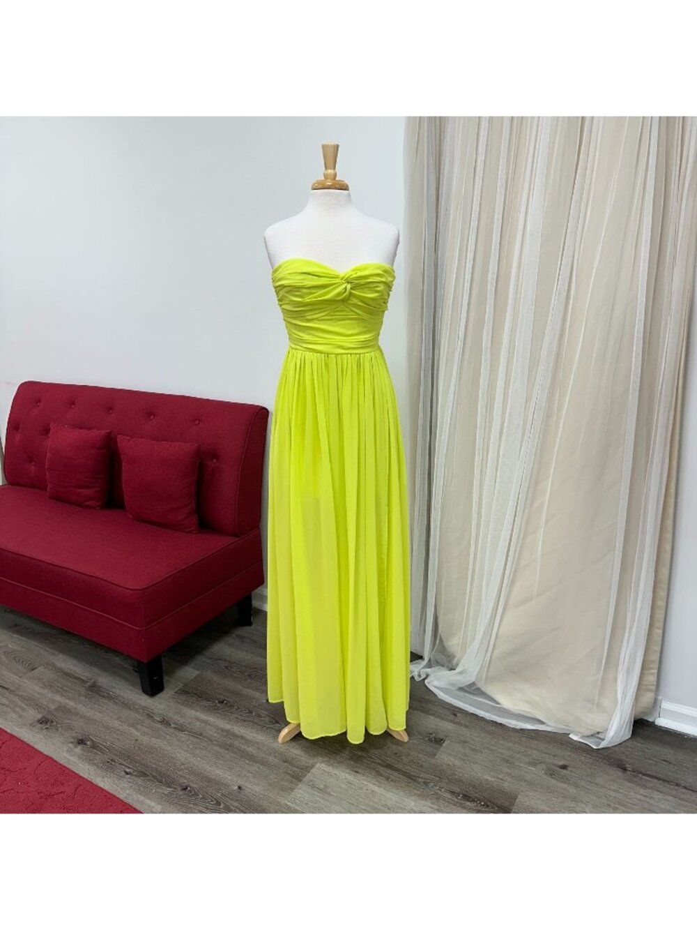 Large Neon Yellow Chiffon Summer Strapless Sundress